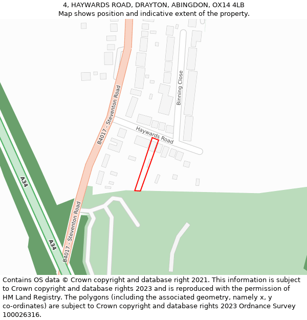 4, HAYWARDS ROAD, DRAYTON, ABINGDON, OX14 4LB: Location map and indicative extent of plot