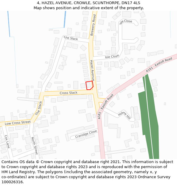 4, HAZEL AVENUE, CROWLE, SCUNTHORPE, DN17 4LS: Location map and indicative extent of plot