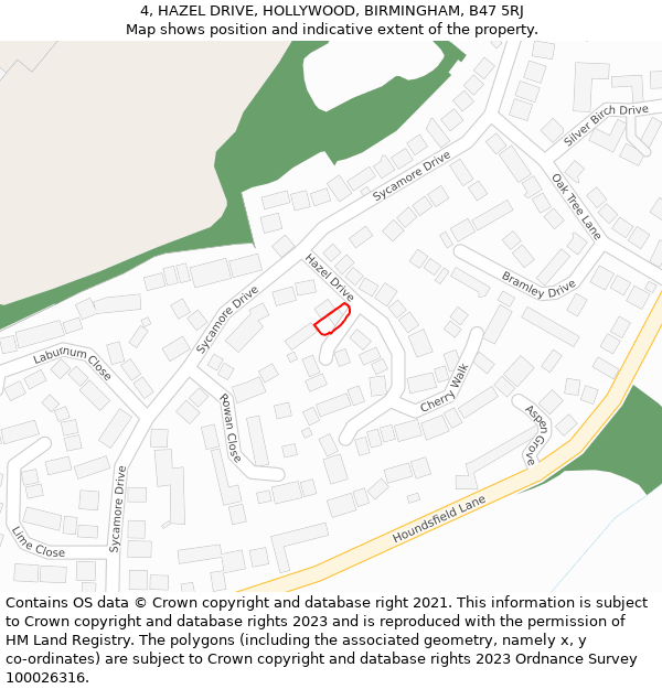 4, HAZEL DRIVE, HOLLYWOOD, BIRMINGHAM, B47 5RJ: Location map and indicative extent of plot