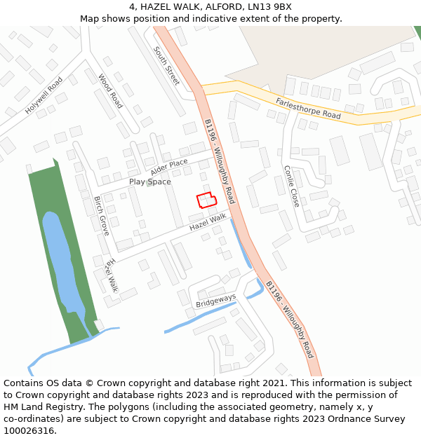 4, HAZEL WALK, ALFORD, LN13 9BX: Location map and indicative extent of plot