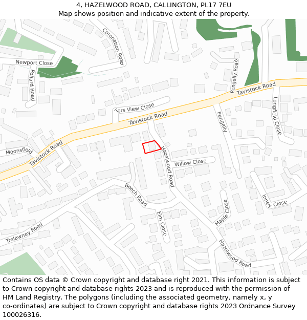4, HAZELWOOD ROAD, CALLINGTON, PL17 7EU: Location map and indicative extent of plot