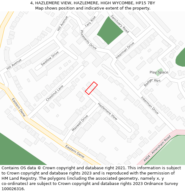 4, HAZLEMERE VIEW, HAZLEMERE, HIGH WYCOMBE, HP15 7BY: Location map and indicative extent of plot