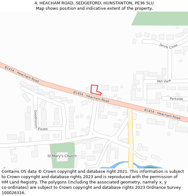 4, HEACHAM ROAD, SEDGEFORD, HUNSTANTON, PE36 5LU: Location map and indicative extent of plot