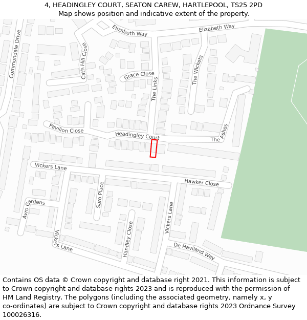 4, HEADINGLEY COURT, SEATON CAREW, HARTLEPOOL, TS25 2PD: Location map and indicative extent of plot