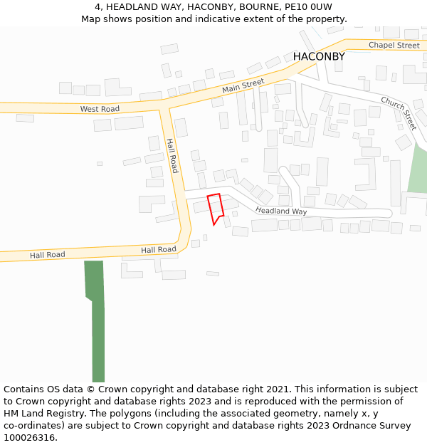 4, HEADLAND WAY, HACONBY, BOURNE, PE10 0UW: Location map and indicative extent of plot
