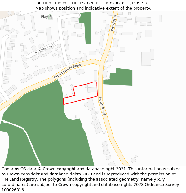 4, HEATH ROAD, HELPSTON, PETERBOROUGH, PE6 7EG: Location map and indicative extent of plot
