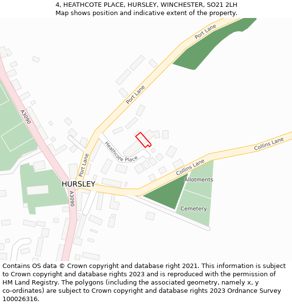 4, HEATHCOTE PLACE, HURSLEY, WINCHESTER, SO21 2LH: Location map and indicative extent of plot