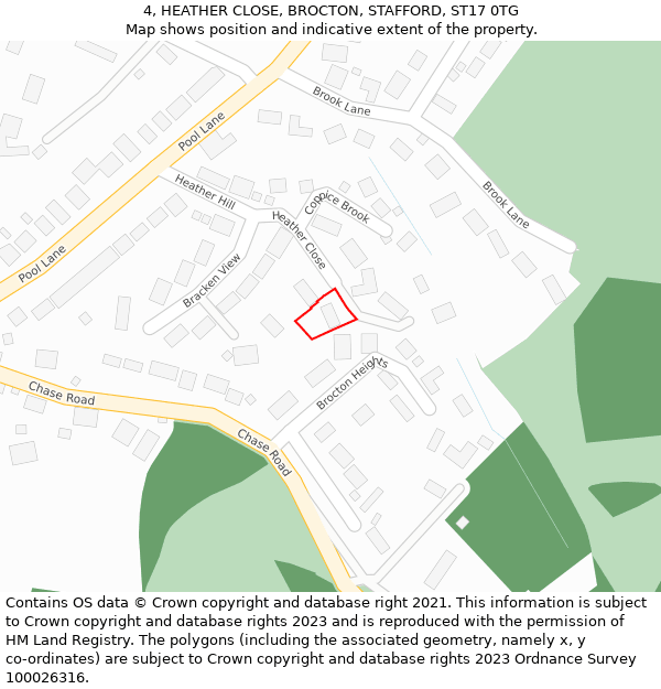 4, HEATHER CLOSE, BROCTON, STAFFORD, ST17 0TG: Location map and indicative extent of plot