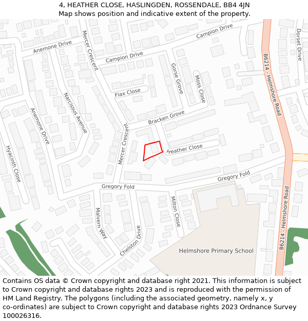 4, HEATHER CLOSE, HASLINGDEN, ROSSENDALE, BB4 4JN: Location map and indicative extent of plot