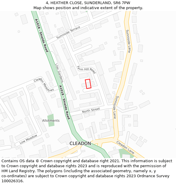 4, HEATHER CLOSE, SUNDERLAND, SR6 7PW: Location map and indicative extent of plot