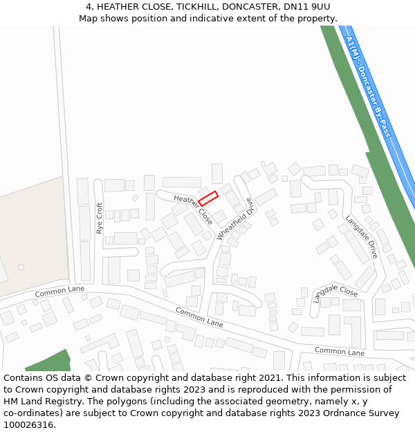 4, HEATHER CLOSE, TICKHILL, DONCASTER, DN11 9UU: Location map and indicative extent of plot