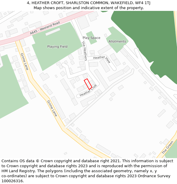 4, HEATHER CROFT, SHARLSTON COMMON, WAKEFIELD, WF4 1TJ: Location map and indicative extent of plot