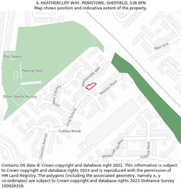 4, HEATHERCLIFF WAY, PENISTONE, SHEFFIELD, S36 6FN: Location map and indicative extent of plot