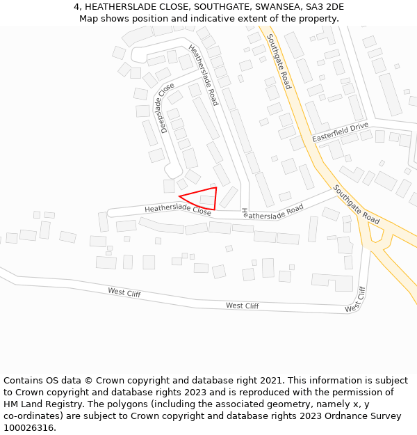 4, HEATHERSLADE CLOSE, SOUTHGATE, SWANSEA, SA3 2DE: Location map and indicative extent of plot