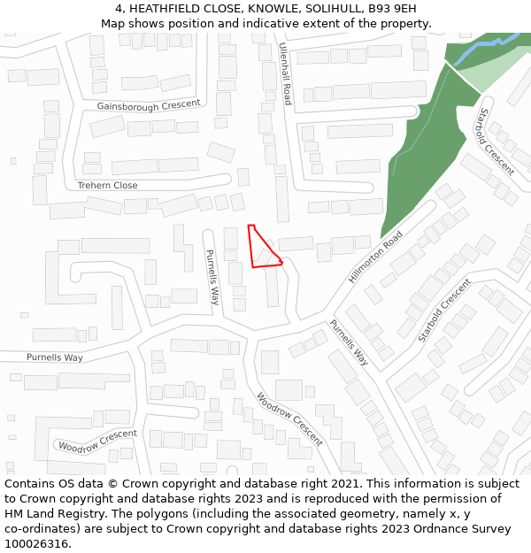 4, HEATHFIELD CLOSE, KNOWLE, SOLIHULL, B93 9EH: Location map and indicative extent of plot