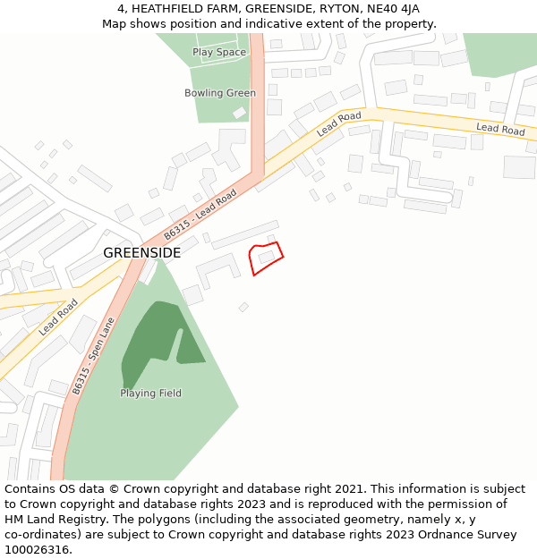 4, HEATHFIELD FARM, GREENSIDE, RYTON, NE40 4JA: Location map and indicative extent of plot