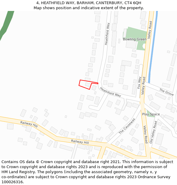 4, HEATHFIELD WAY, BARHAM, CANTERBURY, CT4 6QH: Location map and indicative extent of plot