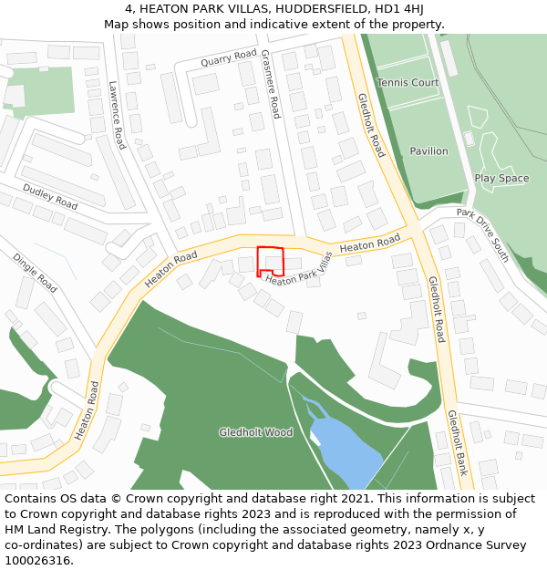 4, HEATON PARK VILLAS, HUDDERSFIELD, HD1 4HJ: Location map and indicative extent of plot