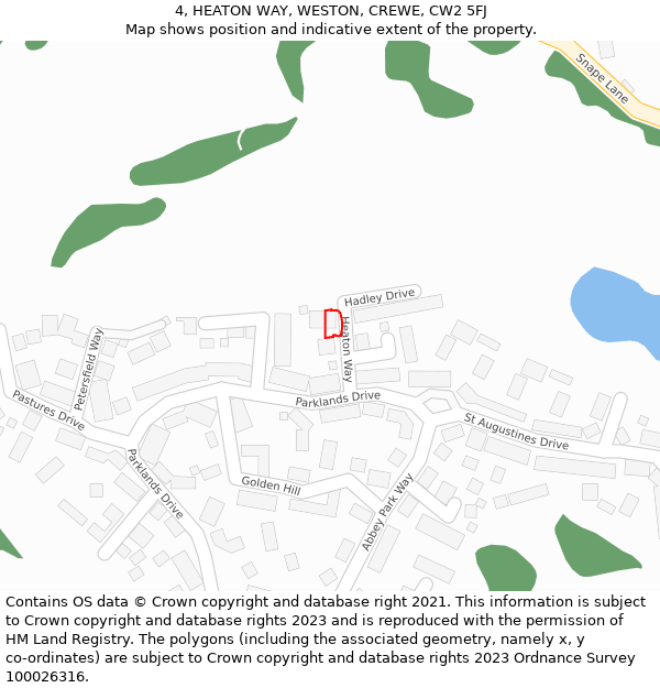 4, HEATON WAY, WESTON, CREWE, CW2 5FJ: Location map and indicative extent of plot