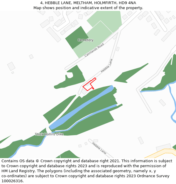 4, HEBBLE LANE, MELTHAM, HOLMFIRTH, HD9 4NA: Location map and indicative extent of plot