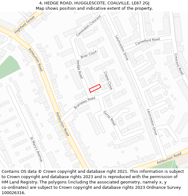 4, HEDGE ROAD, HUGGLESCOTE, COALVILLE, LE67 2GJ: Location map and indicative extent of plot