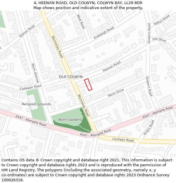 4, HEENAN ROAD, OLD COLWYN, COLWYN BAY, LL29 9DR: Location map and indicative extent of plot