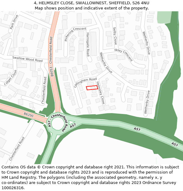 4, HELMSLEY CLOSE, SWALLOWNEST, SHEFFIELD, S26 4NU: Location map and indicative extent of plot