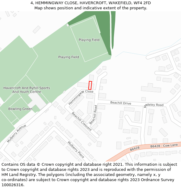 4, HEMMINGWAY CLOSE, HAVERCROFT, WAKEFIELD, WF4 2FD: Location map and indicative extent of plot