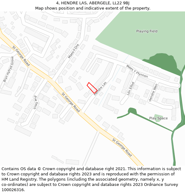 4, HENDRE LAS, ABERGELE, LL22 9BJ: Location map and indicative extent of plot