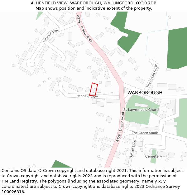 4, HENFIELD VIEW, WARBOROUGH, WALLINGFORD, OX10 7DB: Location map and indicative extent of plot