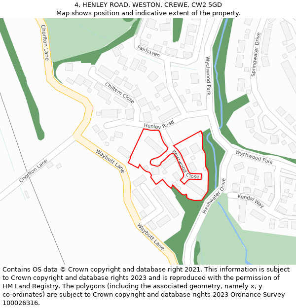 4, HENLEY ROAD, WESTON, CREWE, CW2 5GD: Location map and indicative extent of plot