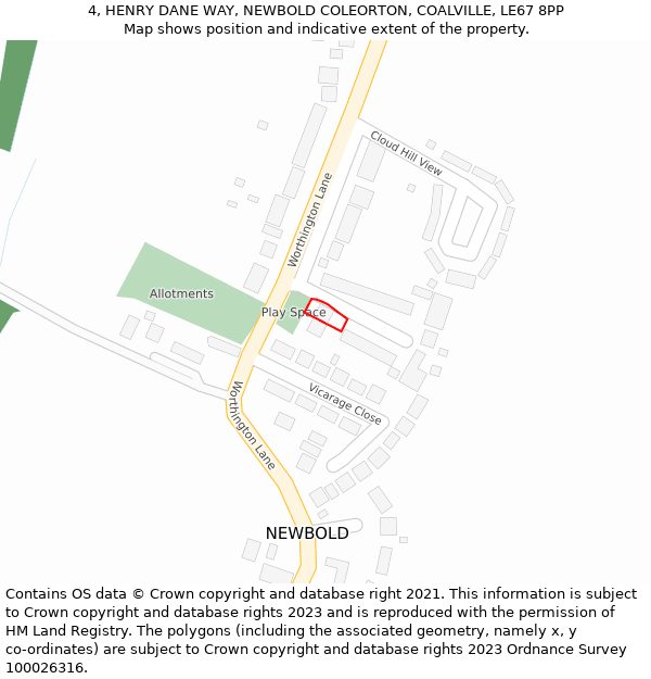 4, HENRY DANE WAY, NEWBOLD COLEORTON, COALVILLE, LE67 8PP: Location map and indicative extent of plot