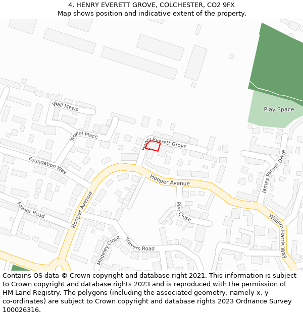 4, HENRY EVERETT GROVE, COLCHESTER, CO2 9FX: Location map and indicative extent of plot