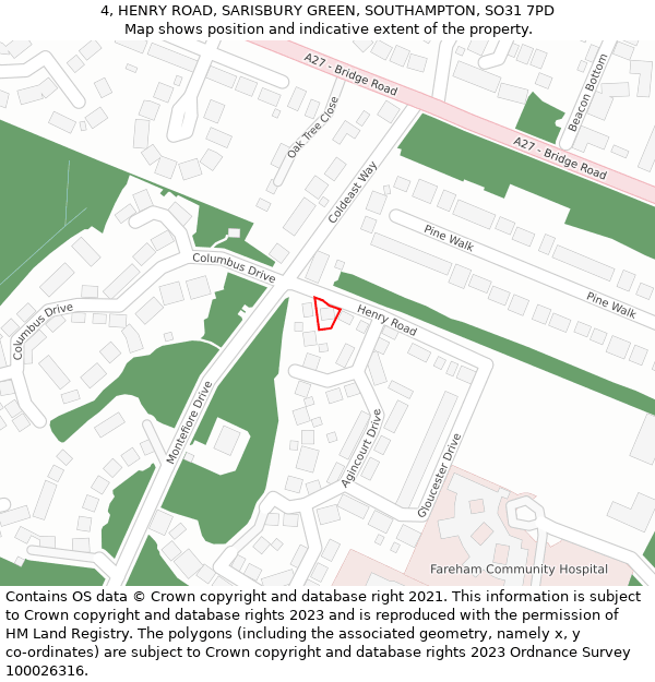 4, HENRY ROAD, SARISBURY GREEN, SOUTHAMPTON, SO31 7PD: Location map and indicative extent of plot