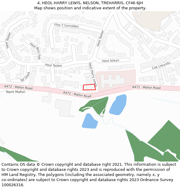 4, HEOL HARRY LEWIS, NELSON, TREHARRIS, CF46 6JH: Location map and indicative extent of plot