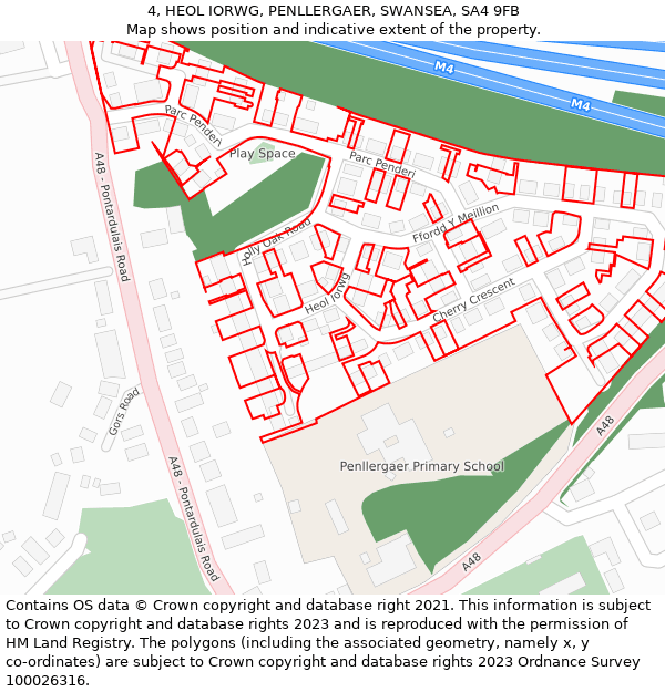 4, HEOL IORWG, PENLLERGAER, SWANSEA, SA4 9FB: Location map and indicative extent of plot