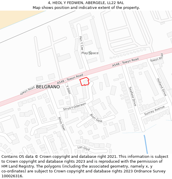 4, HEOL Y FEDWEN, ABERGELE, LL22 9AL: Location map and indicative extent of plot