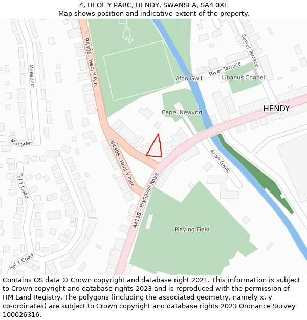 4, HEOL Y PARC, HENDY, SWANSEA, SA4 0XE: Location map and indicative extent of plot