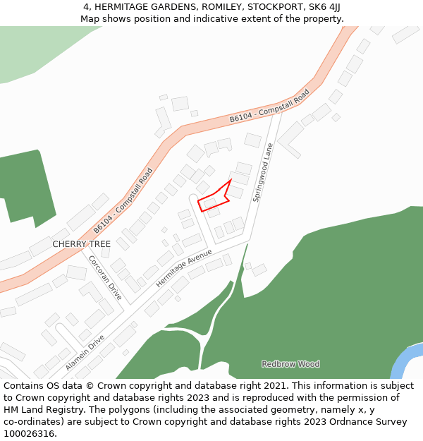 4, HERMITAGE GARDENS, ROMILEY, STOCKPORT, SK6 4JJ: Location map and indicative extent of plot