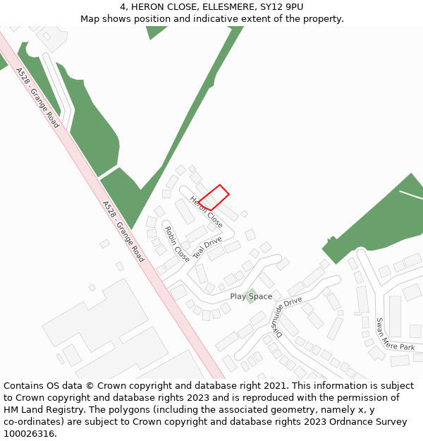 4, HERON CLOSE, ELLESMERE, SY12 9PU: Location map and indicative extent of plot