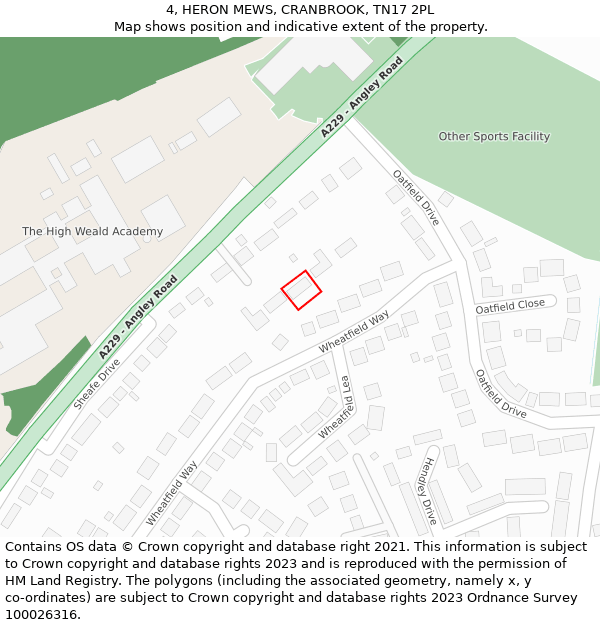 4, HERON MEWS, CRANBROOK, TN17 2PL: Location map and indicative extent of plot