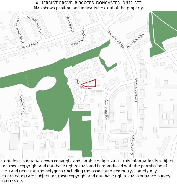 4, HERRIOT GROVE, BIRCOTES, DONCASTER, DN11 8ET: Location map and indicative extent of plot