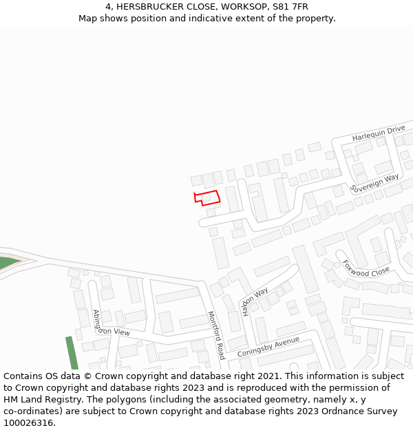 4, HERSBRUCKER CLOSE, WORKSOP, S81 7FR: Location map and indicative extent of plot