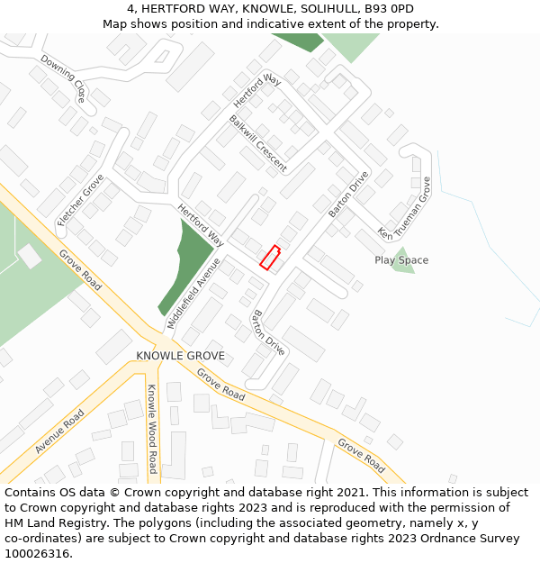 4, HERTFORD WAY, KNOWLE, SOLIHULL, B93 0PD: Location map and indicative extent of plot