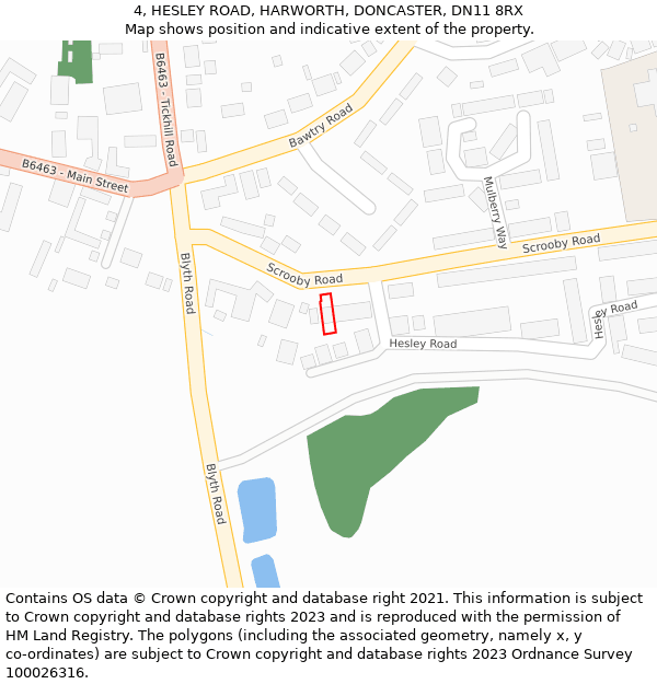 4, HESLEY ROAD, HARWORTH, DONCASTER, DN11 8RX: Location map and indicative extent of plot