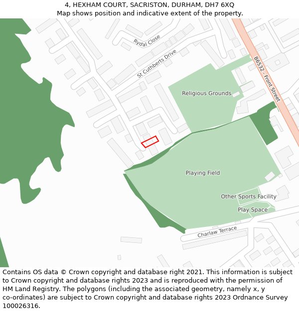 4, HEXHAM COURT, SACRISTON, DURHAM, DH7 6XQ: Location map and indicative extent of plot