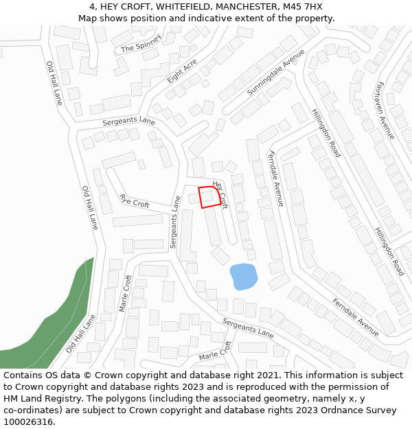 4, HEY CROFT, WHITEFIELD, MANCHESTER, M45 7HX: Location map and indicative extent of plot
