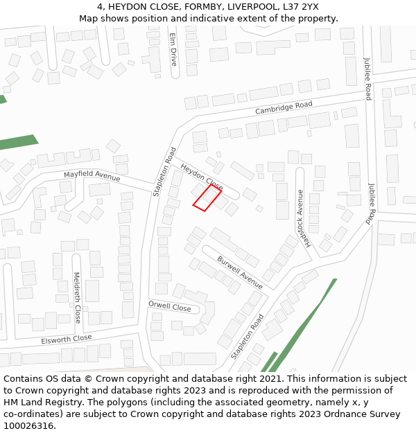 4, HEYDON CLOSE, FORMBY, LIVERPOOL, L37 2YX: Location map and indicative extent of plot