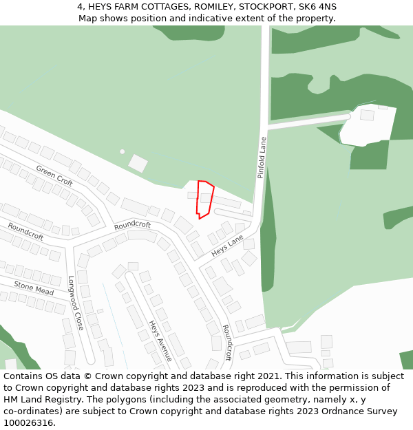 4, HEYS FARM COTTAGES, ROMILEY, STOCKPORT, SK6 4NS: Location map and indicative extent of plot