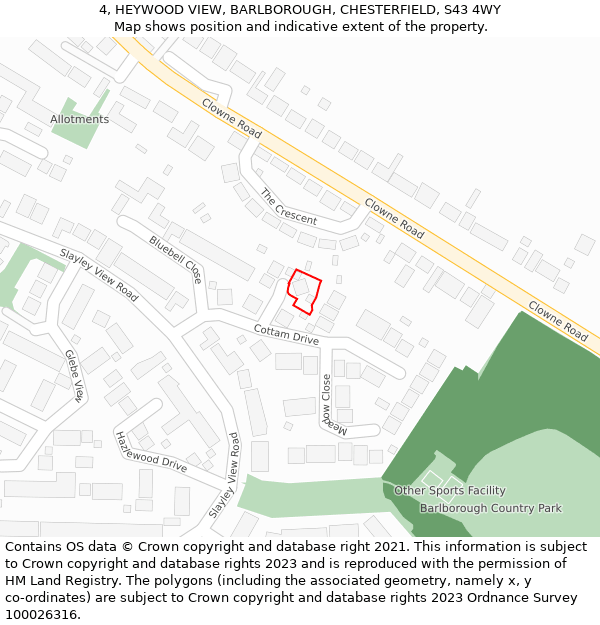 4, HEYWOOD VIEW, BARLBOROUGH, CHESTERFIELD, S43 4WY: Location map and indicative extent of plot